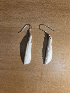 Handcrafted Cream Shell Feather Drop Earrings
